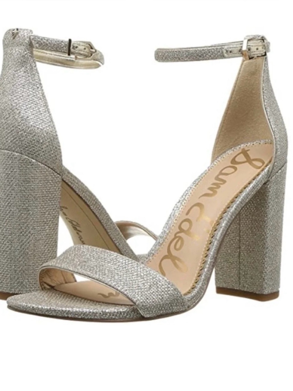 Sam Eldelmam Ankle-Strap Block Heel Sandals in gold -Beige